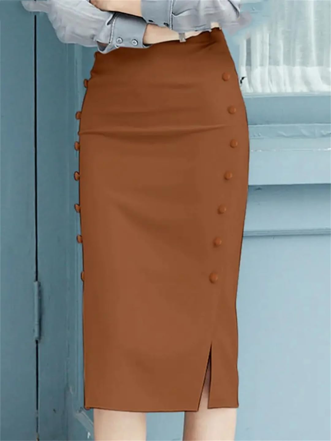 Elegante Pacchetto Hip Moda Donna Tubino Gonna Sexy Ufficio Slim Midi 2024 Primavera A Vita Alta Bottoni Gonna