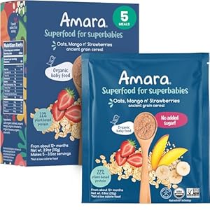 Amara Organic Baby Food – Stage 3 – Ancient Grain – Baby Cereal to Mix With Breastmilk, Water or Baby Formula – Shelf Stable Baby Food Made from Organic Fruit & Veggies – 5 Pouches, 3.5oz Per Serving