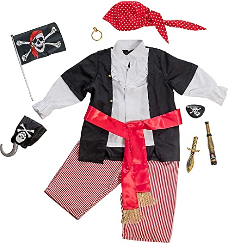 DRESS 2 PLAY Pirate Costume for Kids - Buccaneer Toddler Dress Up Set for Pretend Play, Halloween or Birthday Party - Pirate Outfit with Accessories for Boys and Girls