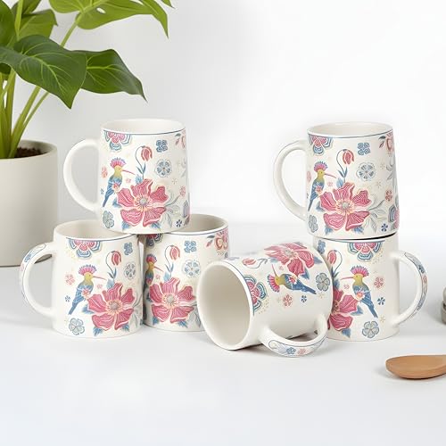 Image of miah decor Ceramic Tea Coffee Cups Set Matte Printed Small Chai Mug Drinkware Microwave Safe for Home & Restaurant-300 ml (MD-748)