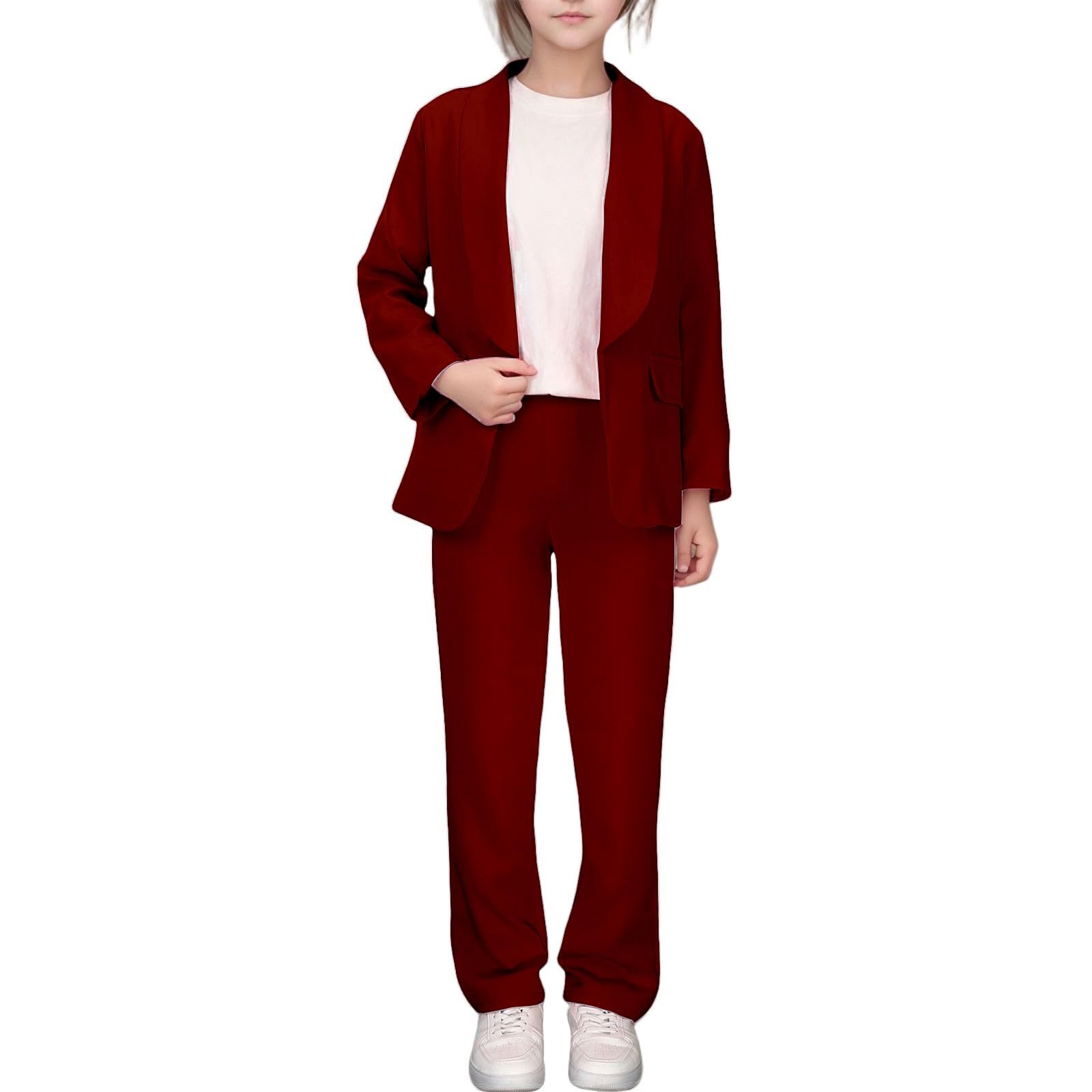 Generico Bambine, Giacca Estiva Per Il Tempo Libero Per, Tinta Unita, Con Risvolto, Aperta Sul Davanti, A Maniche Lunghe, Set Casual., Tessuto Leggero E Fluido