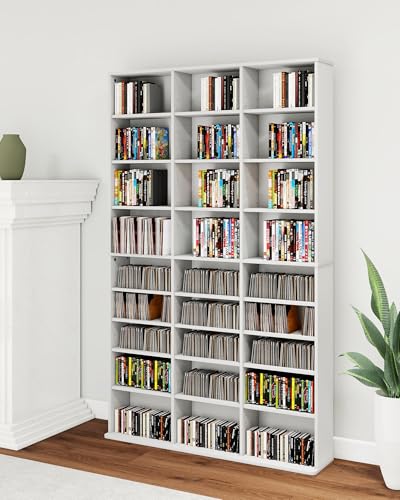 VPSMAT DVD Storage Shelf with Adjustable Shelves, 8-Tier Modern Media Tower for CDs, DVDs, Video Games, DVD Rack Cabinet Organizer for Living Room, Bedroom, Office