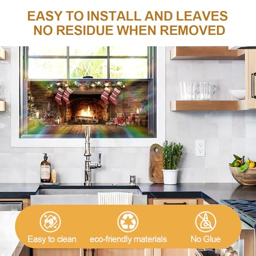 Image of Christmas Fireplace Stocking Window Film 39.37x17.32in Cling