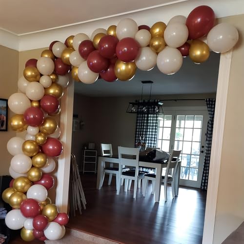 Image of Jobkoo Burgundy Gold Balloons 60 PCS Dark Red Wine White Sand Beige Latex Balloon Maroon Wine Red Metallic Balloons for Women Birthday Baby Shower Wedding Bachelorette Graduation Party Decorations