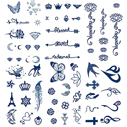 Semi Permanent Tattoos, 6-Sheet 2 Weeks Long Last Waterproof Small Cute Tattoos, 100% Plant-Based Ink Infinity Realistic Tattoos Sticker for Adult Children