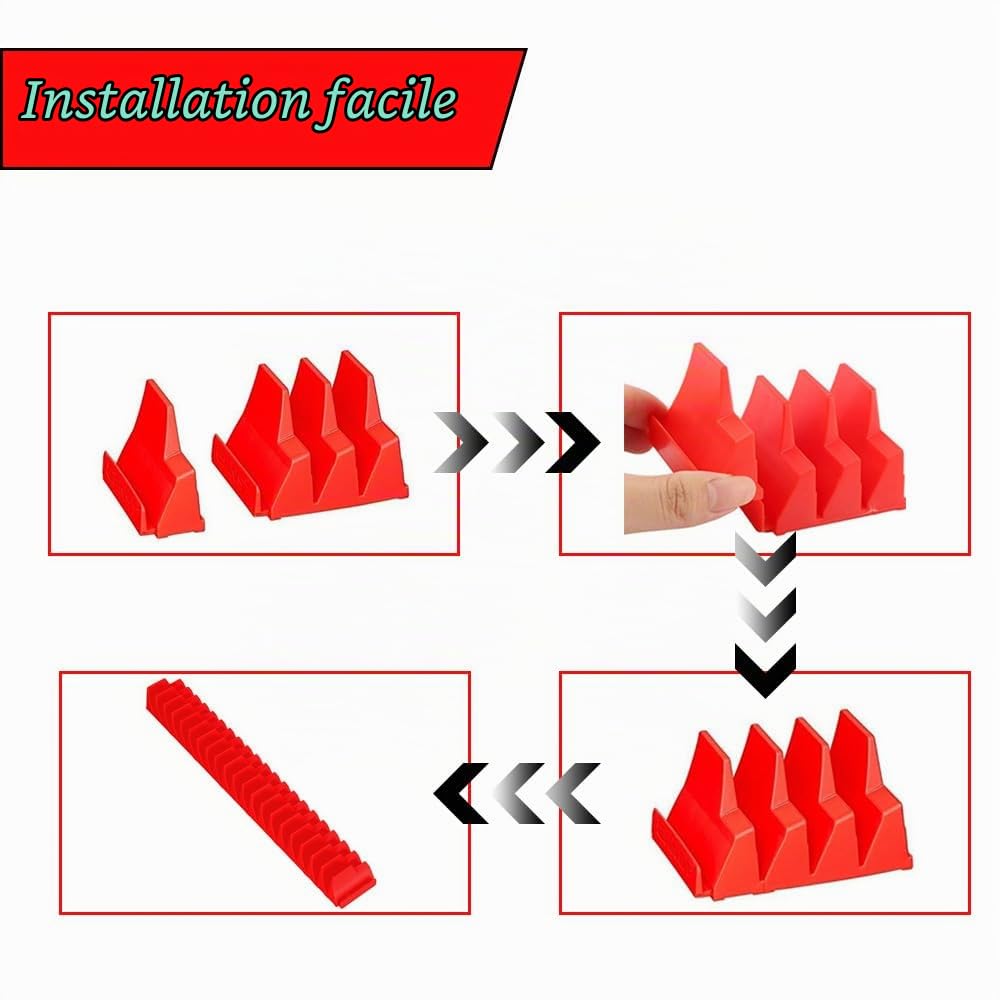 Organisateur Magnétique de Clés, Support de Clés Modulaire avec étiquettes Métriques et SAE pour L'organisation et le Rangement des Tiroirs à Outils, Rouge