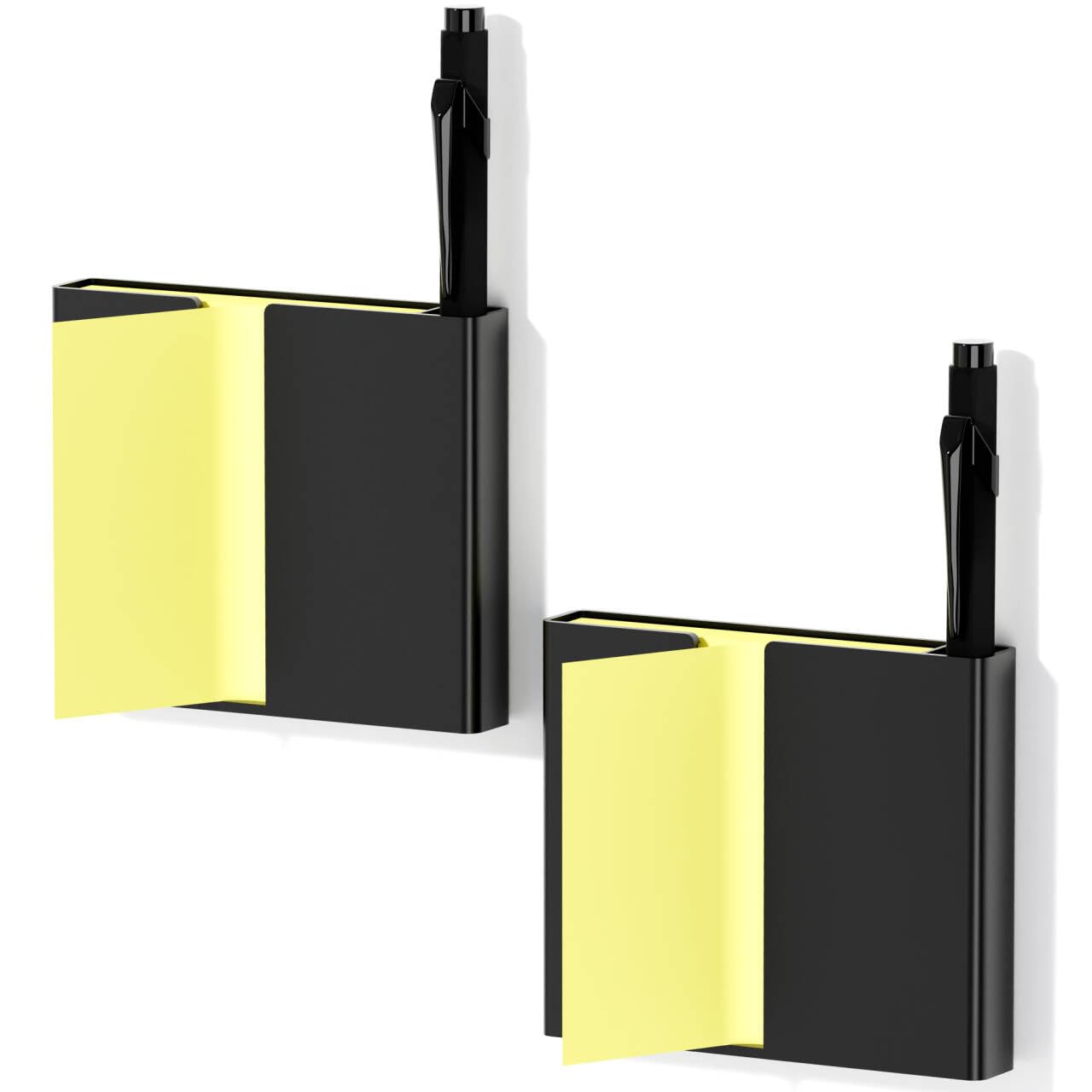 2Pcs Sticky Note Dispenser, Magnetic Sticky Note Holder for Post It Notes, 3 x 3 Inch Sticky Note Pen Organizer for Office Home Classroom, Black
