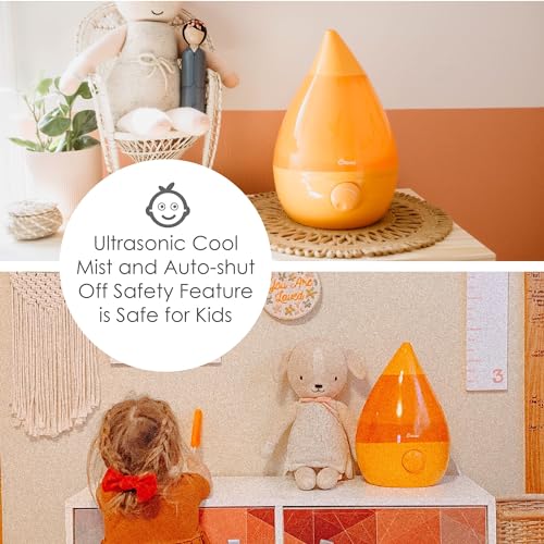 Image of Crane Ultrasonic Cool Mist Humidifier for Bedroom, Baby Nursery, Kids Room, Plants, or Office, Large 1 Gallon Tank, Filter Optional, Orange