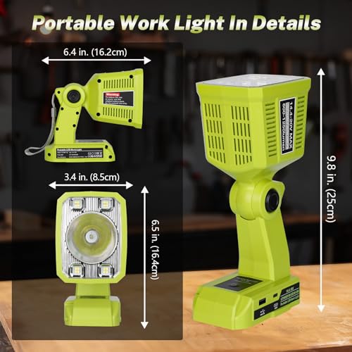 Image of Work Light Compatible with Ryobi 18V Battery, Work Lights 1250LM 18W with USB & Type-C Output Port, Portable Flashlight Spotlight & Floodlight 2 in 1 for Home Repair Lighting [ No Battery ]