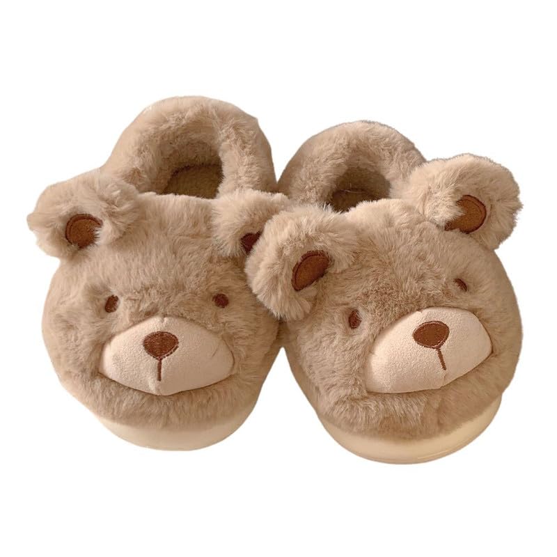 JHTPSLR Kawaii Cute Bear House Slippers - Women & Girls Winter Warm Indoor Fuzzy Slippers