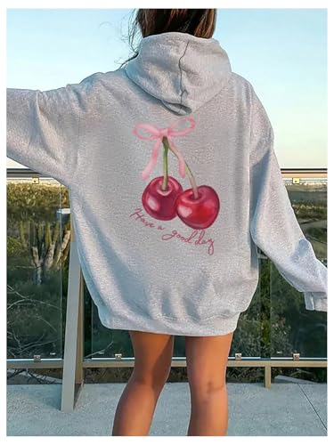 SweatyRocks Girl's Cherry Graphic Hoodie Long Sleeve Cute Hooded Sweatshirt Fall Outfits3