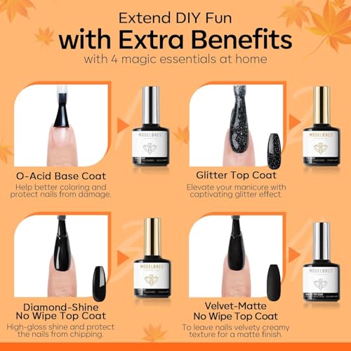 modelones 40 Pcs Gel Nail Polish Set, Nude Brown Green Red Purple Orange Gold Jelly White Colors Blooming Gel Polish Kit with Base Coat & Matte Glitter Glossy Top Coat DIY Mani Gfit