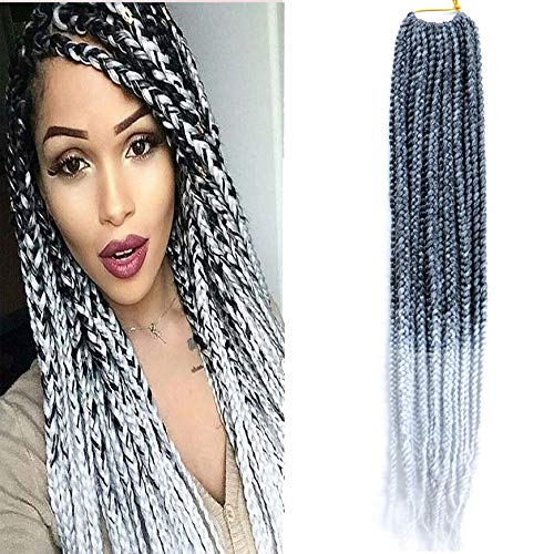 6Packs (14''18''24''30'') 3X BOX Braid Crochet Hair Synthetic Braiding Hair 20 Strands/pack Box Braids 1cm in Extensions Crochet Braids Hair Crochet Hair Extensions (14inch, T1B/grey)