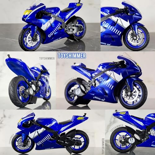 Image of Combo of 2 Diecast Motorcycles, Yamaha MotoGP 46 Track Bike (Yellow) and MotoGP 46 Track Bike (Blue), 1:12 Scale, Light & Sound Functions, for Ages 8-14 and Adults