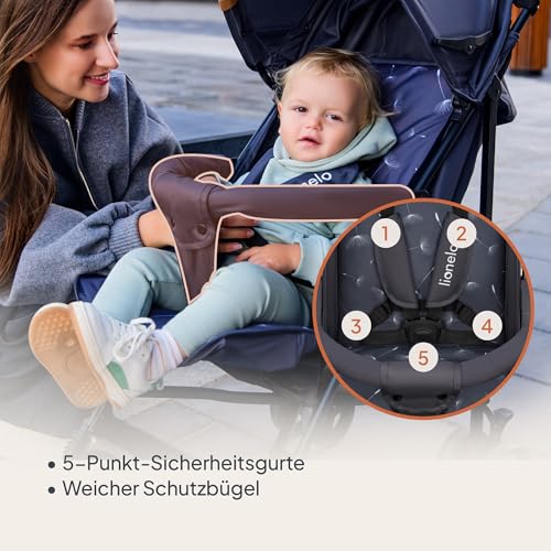 LIONELO Elia Buggy Klein Zusammenklappbar Kinderwagen Bis 15 Kg, Rücken Und Fußstützenverstellung Hinterradbremse, Moskitonetz, Einkaufskorb