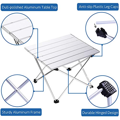 Image of Grope Small Folding Camping Table with Aluminum Table Top Ultralight Outdoor 15.5 inches x 13.8 inches Collapsible Roll Up Folding Beach Camp Table with Carrying Bag (White)