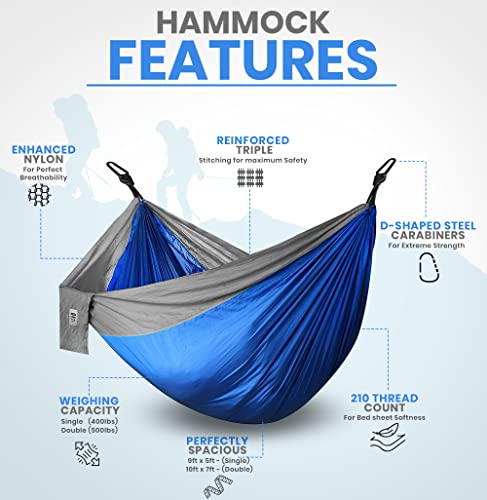 Utopia Home Camping Hammock Double & Single With 2 Tree Hammock Straps, Travel Hammock Backpacking Nylon Parachute Hammock For Outdoor & Hiking #TOP2