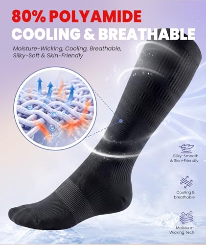 Image of PULIOU Cooling Compression Socks for Women Men, 20-30 mmHg Circulation Knee High for Travel, Flying, Running, 2 Pairs