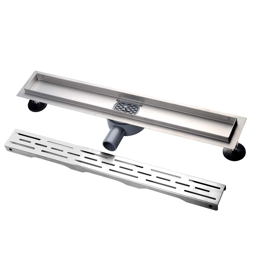 Canalina per doccia, 60 cm, sifone con filtro antiodore e filtro per capelli, piastrellabile, in acciaio inox, scarico a pavimento, scarico per doccia, molto piatto, set completo con