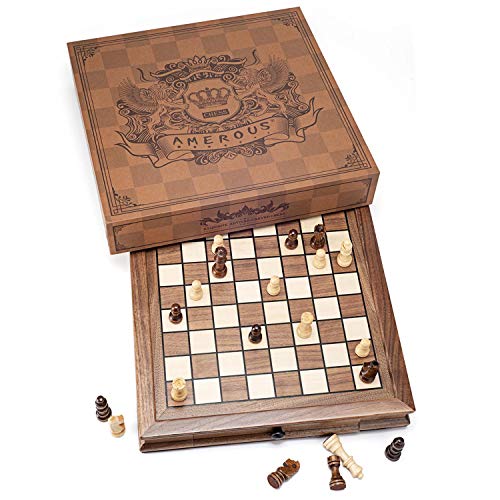 AMEROUS Ajedrez Magnético de Madera Juego Clásico 12.8 pulgadas miniatura 2
