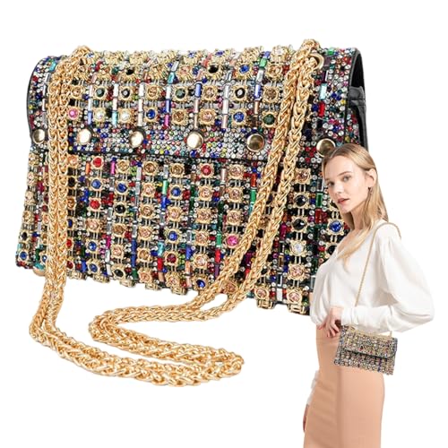 Bolso de mano con diamantes de imitación brillantes, bolso de noche para mujer, bolso de mano portátil con diamantes de imitación para cumpleaños, Año Nuevo, Navidad, Pascua, colorido, Refer to