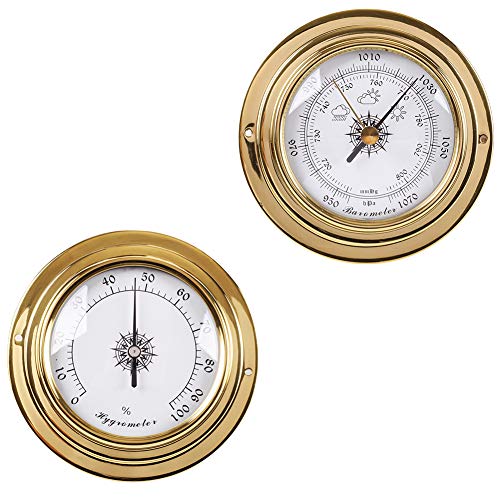LCZ Zirconium Improved Marine Barometer The 4 Thermometer, Hygrometer Barometer Weather Watch, Copper Shell Marine Atmosphere Gauge Copper Shell,Brass
