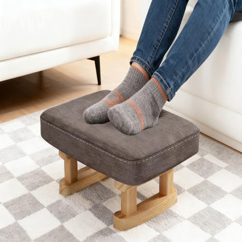 Xygobla Small Foot Stool Solid Wood Footstools with Removable Padded Seat Soft Pouffe Footstool Modern Foot Rest Under Desk Ottoman Stool for Change Shoe Footrest Living Room Bedroom(Dark Dray)