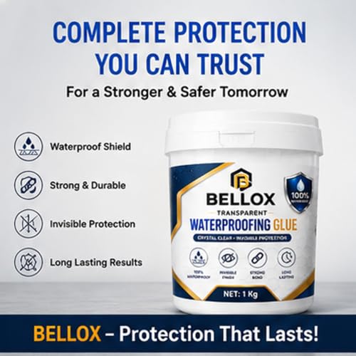 Image of Bellox 1KG Transparent Waterproof Glue with Brush for Roof Leakage, Crack Seal Water Leakage Solution Indoor Outdoor, Roof Leakage, Leakage Solution, for Pipe, Wall, Tiles