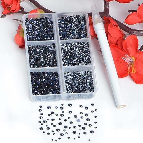 Image of Bymitel Hotfix Crystal Rhinestones Round Gems for Crafts,Mixed 6 Sizes with Wax Pencil Kit, Montana1.3-3.2mm(SS3-SS12 /8000pcs)
