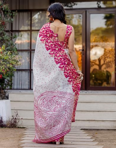 Image of SIRIL Women's Cotton Printed Saree with Unstitched Blouse Piece