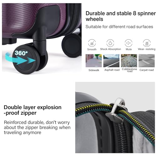 Image of Hanke Expandable Hardshell Luggage Sets 3 piece Carry On Luggage with Wheels Suitcases Lightweight Checked Tsa Luggage Rolling Large Suitcase Travel Luggage Bag Woman Men 20 /24 /29 Inch(Purple)