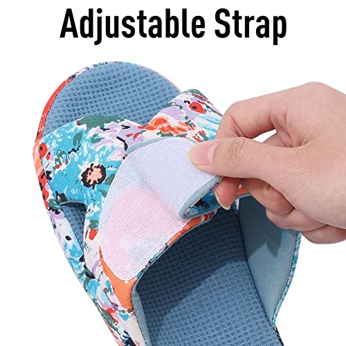 Shevalues Summer House Slippers For Women With Arch Support Breathable Waffle Cotton Indoor Slippers Slip On Open Toe Home Shoes thumb #2