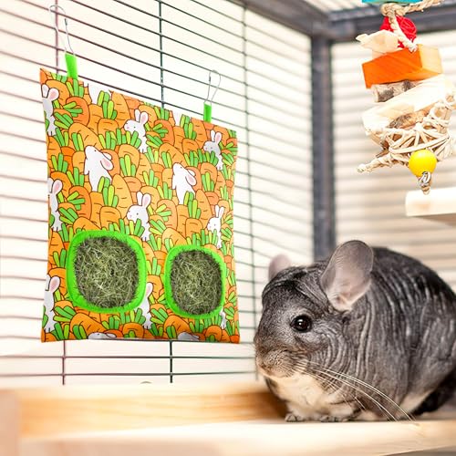 UPINS 3 Hay Bag for Rabbits 2-Hole Hanging Hay Feeder Guinea Pig Hay Bags, Hay Feeder for Rabbits Chinchillas Hamsters Small Pets and Animals(Light Color) - Image 4