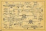 FA-18A Hornet War Plane Blueprint Engineering Technical Drawing Schematic Home Decor Print Poster 24x36