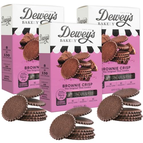 Dewey's Bakery Brownie Crisp Moravian Cookie Thins, Bakery Fresh With Real Simple Ingredients, Low Calorie Snack, No Artificial Flavors, Synthetic Colors Or Preservatives, 9Oz (Pack Of 3)