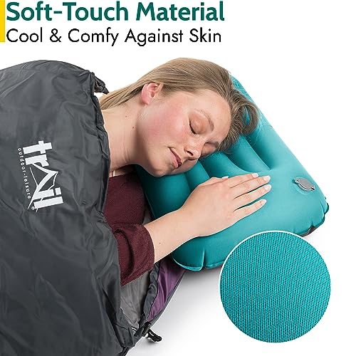 Trail Inflatable Camping Pillow Oversized Ultralight Travel Cushion Neck Lumbar Support with Strap and Bag (2 x Aqua Pillows) - Image 5