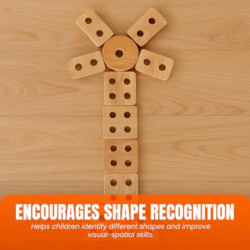 Image of Wooden Shape Sorter Puzzle Toy with 4 Geometric Shapes and Peg Board | Stacking Toy for Toddlers | Educational Montessori Toy for Kids 3+ | Brain and Motor Skill Builder Activity Game
