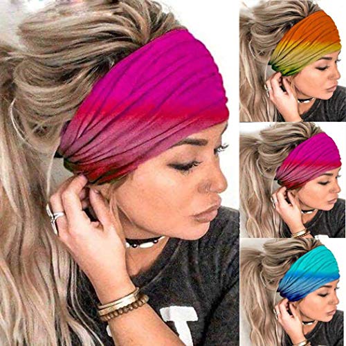 Woeoe Yoga Headbands Workout Blue Stylish Hair Bands Wide Elastic Headwear for Women and Girls(Pack of 3)