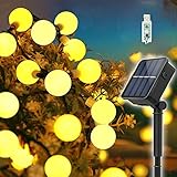 Guirnaldas Luces Exterior Solar, 60LED 11M Luces Solares Led Exterior Jardin con USB energizado por, 8 Modos & Impermeable Cadena de Hadas para Jardín, Bodas, Patio, árbol de Navidad（Blanco cálido）