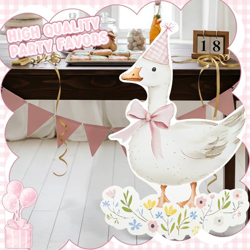 Image of Croblissful One Silly Goose Party Decorations 1st Birthday Backdrop Duck Animal Background Prop for Birthday Baby Shower Party Supplies(Pink Gingham,Goose)