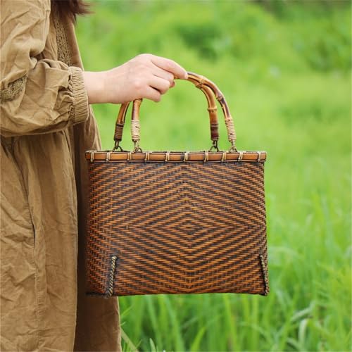 Bamboo Woven Beach Tote Bag - Summer Storage for Tea Set & Crafts - Ideal for Vacation and Outdoor Use2