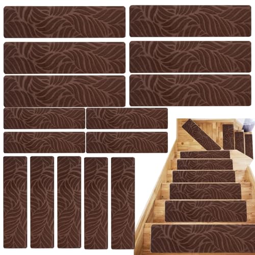 Revestimiento de escaleras para moqueta | 15 piezas escaleras madera alfombra antideslizante | Adhesivo reutilizable interior para perros mayores | Casa Garage Patio Dormitorio