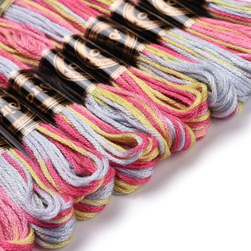 Image of FASHEWELRY 10 Skeins Pastel Embroidery Floss Friendship Bracelet String Threads 6-Ply 0.5mm Cross Stitch Embroidery Thread for Sewing Bracelet Making Stitching Crafts