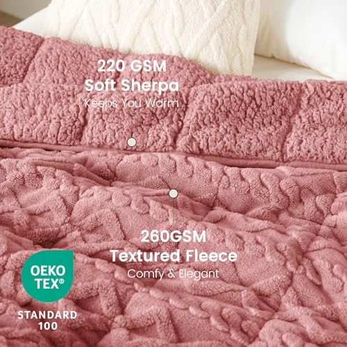 Image of Drewin Weighted Blanket for Adults Queen Size 15lbs, Soft Cozy Turtleback Sherpa Weighted Blankets for Sleeping and Calming, Thick Bed Blanket for Couch Bed, 60 x 80 inches, Apricot Pink