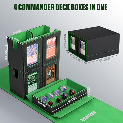 Image of Kabinka Card Deck Box for MTG Commander, Holds 400+ Double-Sleeved Cards, 5 IN 1 Detachable Card Case with Dice Tray, Fits Magic /TCG Cards, 4 Magnetic Card Holders & Dividers (Black Green)