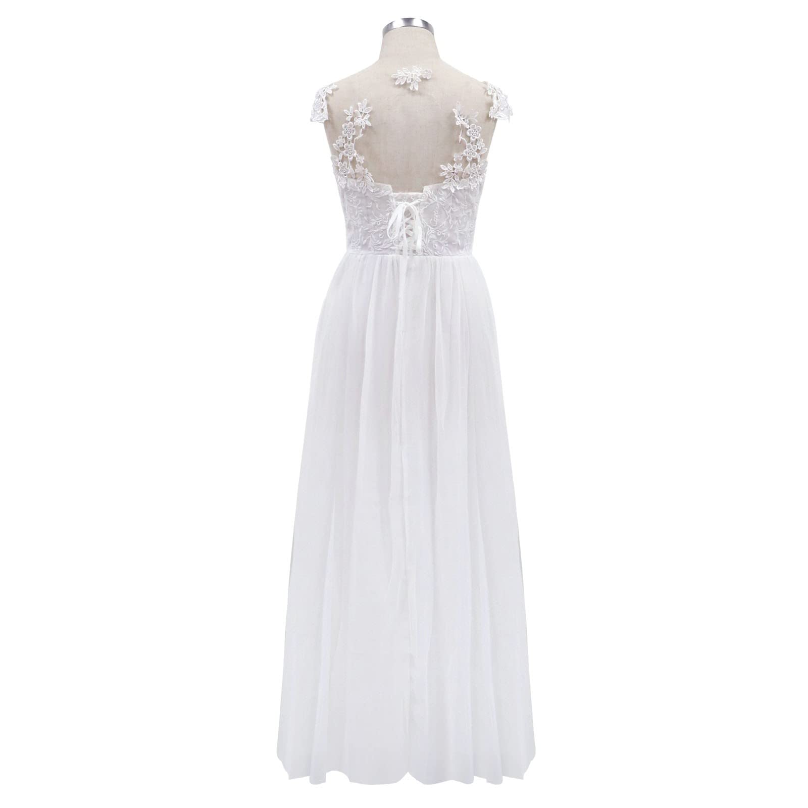 Robe de Mariée en Mousseline de Soie et Dentelle - Longue, Vintage, Bohème, Élégante Avec Fente