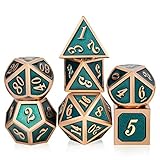 Teal D&D Metal Dice Set,DNDND 7 PCS Metallic Dungeons and Dragons Dice with Free Metal Case for D&D Game Role Playing (Teal and Copper)