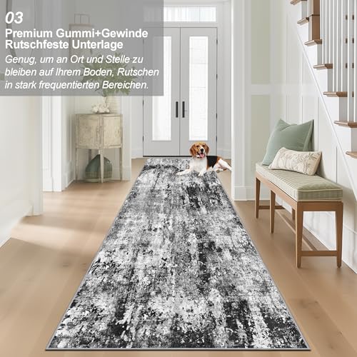 Capslpad Abstrakter Teppich Läufer Flur 80x300cm Waschbar, Schwarz – Ansicht 5