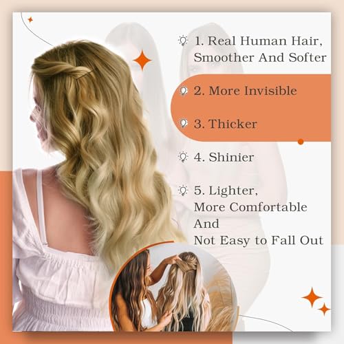 Image of Full Shine Blonde Tape in Human Hair Extensions Color Dark Brown Ombre Ash Brown And Blonde Tape Extensions Real Remy Hair 16 Inch Hair Extensions Tapes in 50Gram Invisible Tape Hair Add Volume 20Pcs