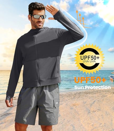 Image of PINSPARK Men's UPF 50+ Full Zip Up Sun Protection Hoodie Jacket Long Sleeve Lightweight UV Shirts for Men Hiking Fishing